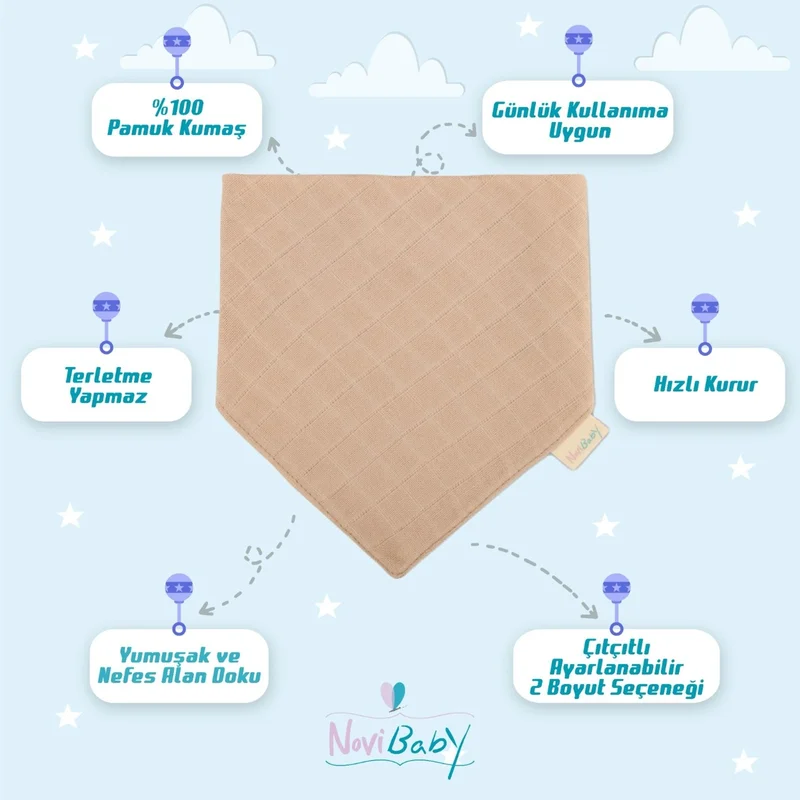 Novibaby Muslin Baby Scarf Apron – Latte – Baby Bib Drooler Mouth Wipe Bandana 30X30CM