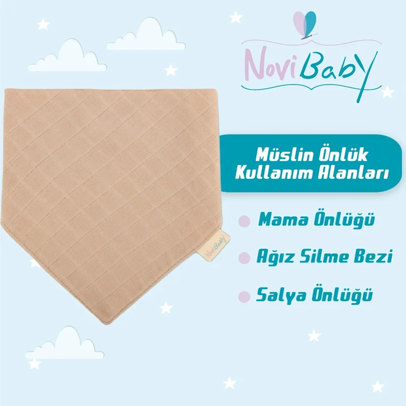 Novibaby Muslin Baby Scarf Apron – Latte – Baby Bib Drooler Mouth Wipe Bandana 30X30CM