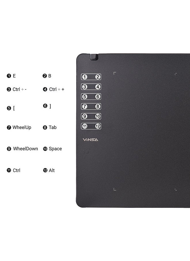 Generic - T1161 Graphics Drawing Tablet Ultra-thin Art Creation Sketch with Battery-free Stylus 8 Pen Nibs 8192 Levels Pressure 12 Customized Shortcut Keys Compatible with Windows Android OTG 11.8''x7.4'' - Image 1