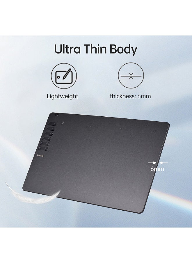 Generic - T1161 Graphics Drawing Tablet Ultra-thin Art Creation Sketch with Battery-free Stylus 8 Pen Nibs 8192 Levels Pressure 12 Customized Shortcut Keys Compatible with Windows Android OTG 11.8''x7.4'' - Image 1