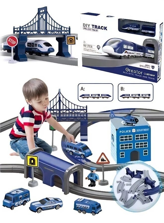 92PCS STEM Police Electric Train Set - City Rescue Train Track Toy for Children Ages 3+, Ideal Gift for Eid al-Fitr, Eid al-Adha, and Birthdays - Image 1