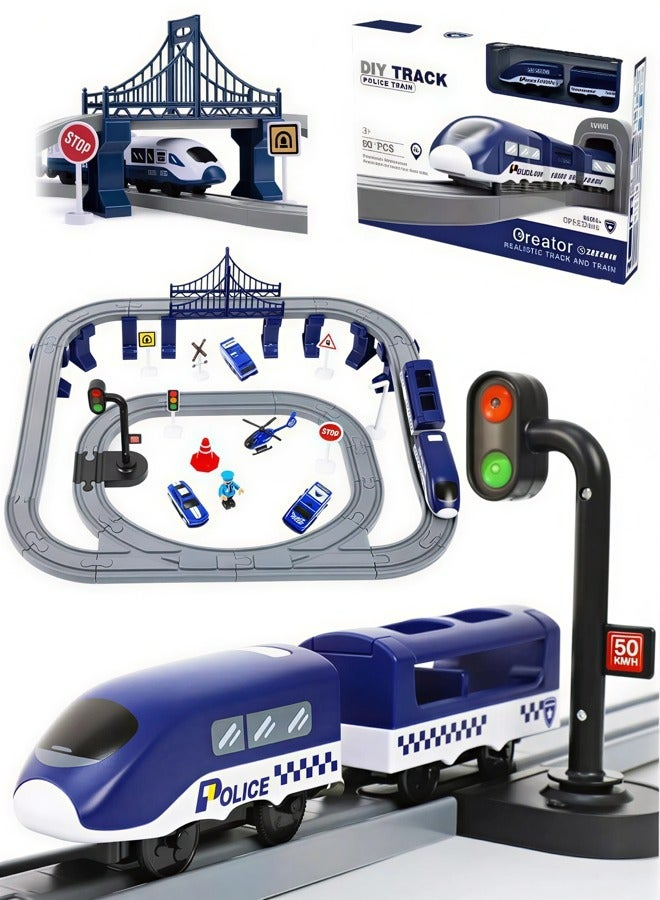 92PCS STEM Police Electric Train Set - City Rescue Train Track Toy for Children Ages 3+, Ideal Gift for Eid al-Fitr, Eid al-Adha, and Birthdays - Image 1