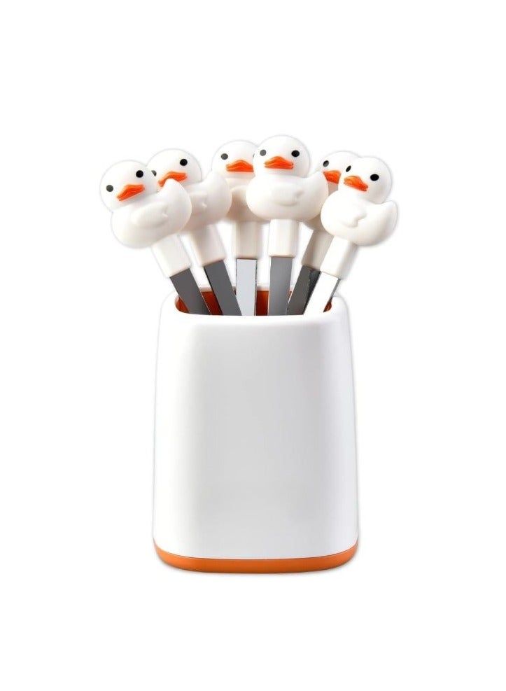 مجموعة شوك سلطة فواكه على شكل بطة من 6 قطع - مصنوعة من الفولاذ المقاوم للصدأ - Image 1