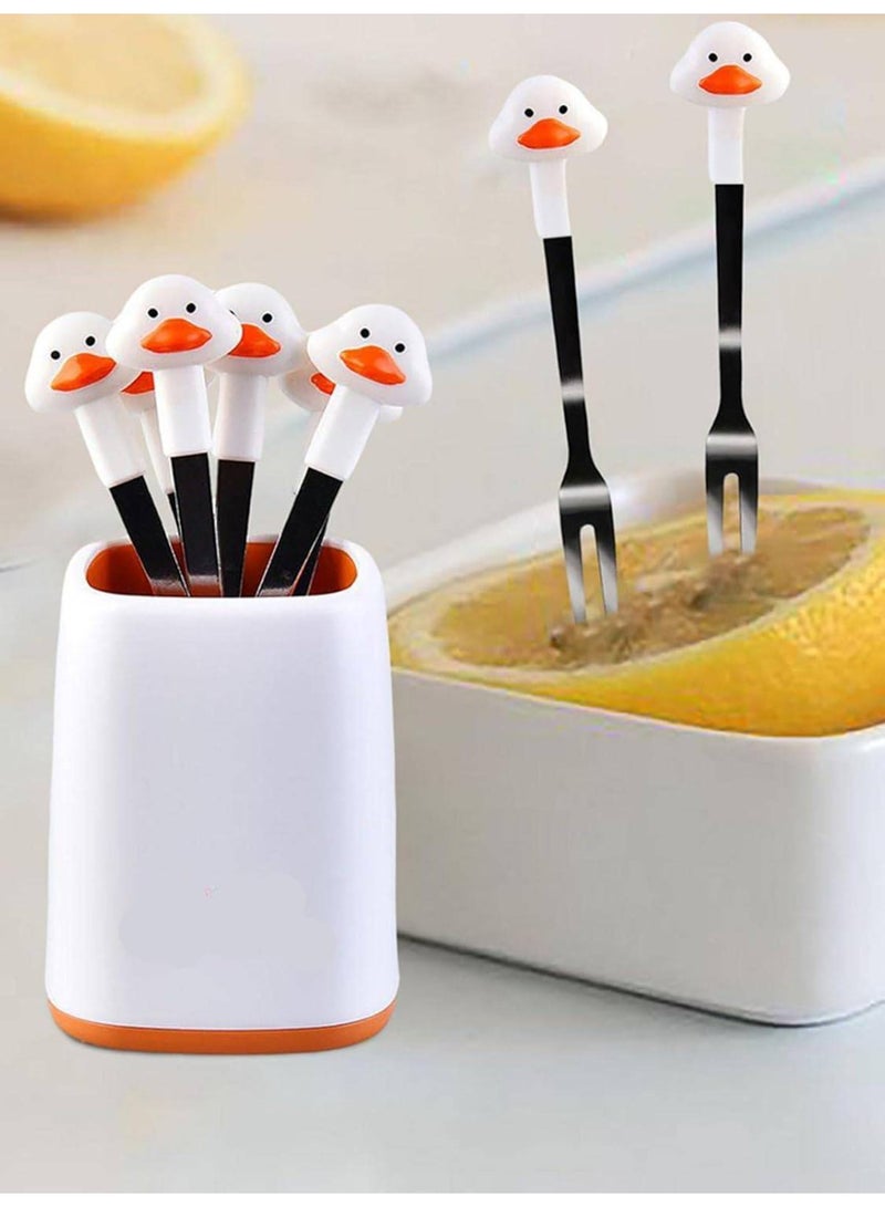 مجموعة شوك سلطة فواكه على شكل بطة من 6 قطع - مصنوعة من الفولاذ المقاوم للصدأ - Image 3