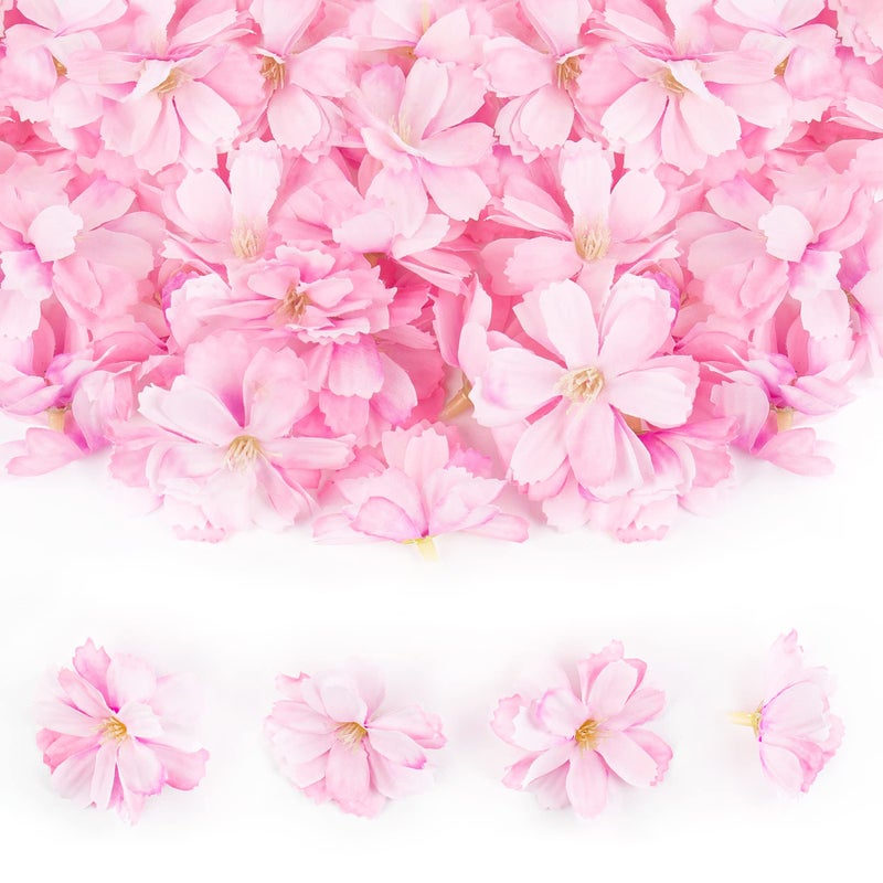 AUEAR 50 Pack Artificial Silk Cherry Blossom Flowers Heads Fake Wholesale Peony Daisy Decor for Bridal Hair Clips Headbands Dress DIY Accessories Wedding Party Decorative Colorful Pink