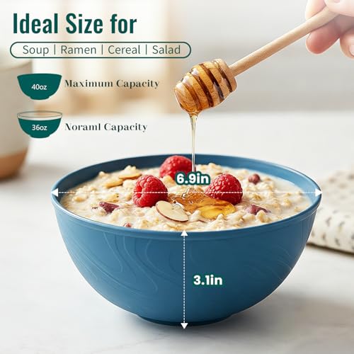 BUSOKIP 40OZ Wheat Straw Bowls Sets of 8, Unbreakable & Thick Ramen Bowl, Microwave & Dishwasher Safe Large Soup Bowls, Reusable Plastic Cereal Bowls for Party, Camping, Patio Dinning, RVs- Multi - Image 2