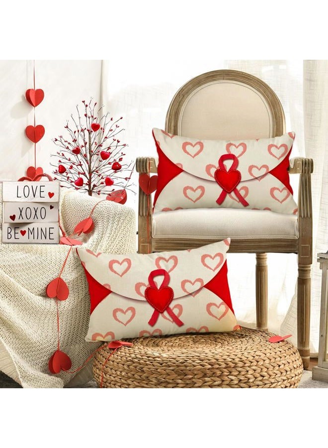 RABUSOFA Valentines Pillow Covers 12x20 inch Valentines Day Decoration Red Love Heart Envelope Anniversary Wedding Lumbar Throw Pillowcase for Couch Home Decor - Image 4