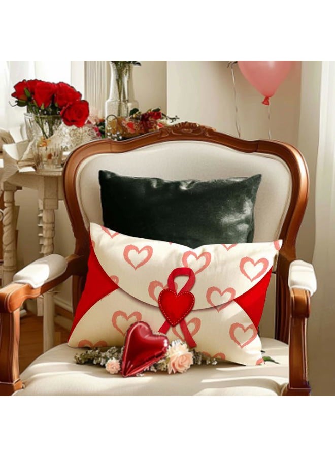 RABUSOFA Valentines Pillow Covers 12x20 inch Valentines Day Decoration Red Love Heart Envelope Anniversary Wedding Lumbar Throw Pillowcase for Couch Home Decor - Image 2
