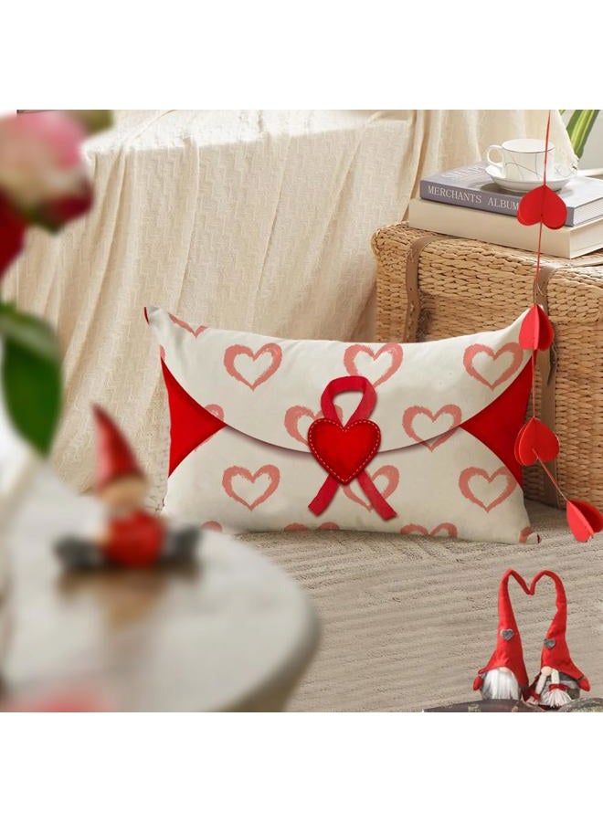 RABUSOFA Valentines Pillow Covers 12x20 inch Valentines Day Decoration Red Love Heart Envelope Anniversary Wedding Lumbar Throw Pillowcase for Couch Home Decor - Image 3