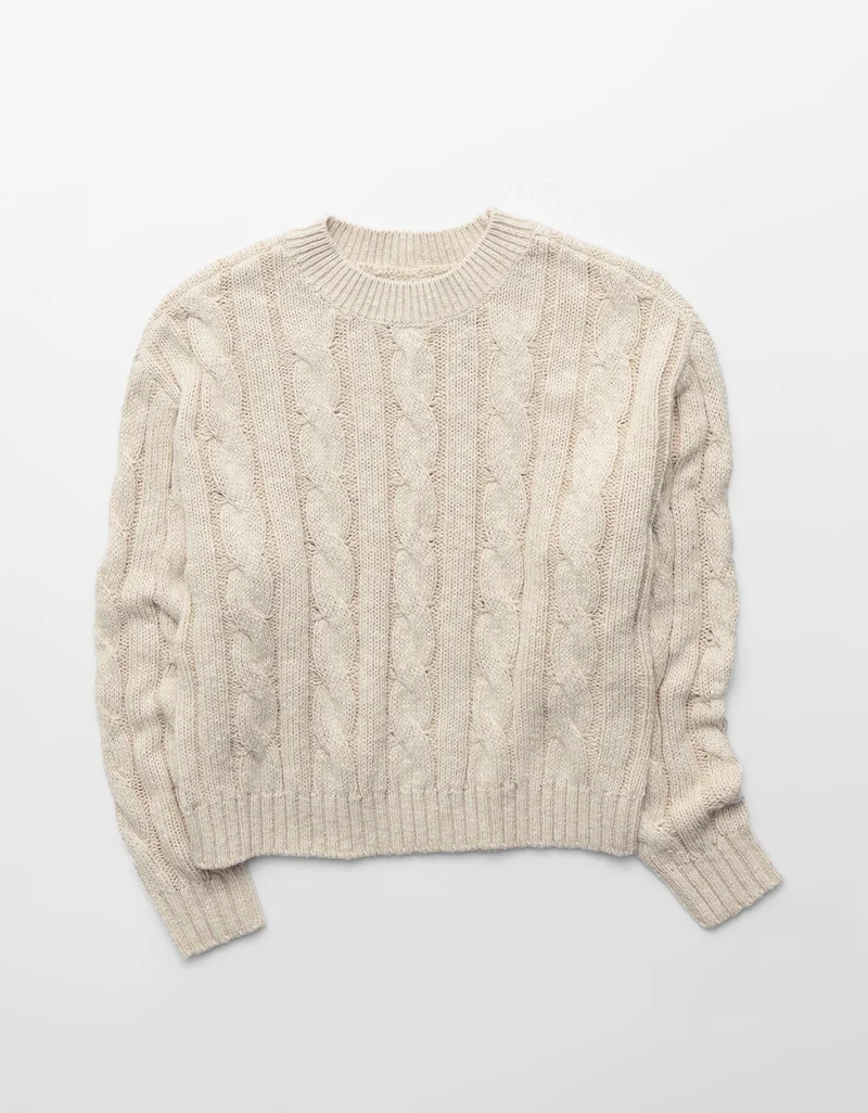 American Eagle  AE Cropped Cable Knit Sweater for Women | Best Price UAE