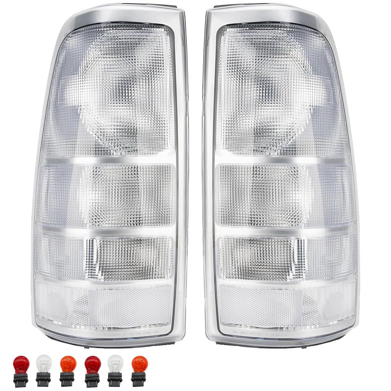 APSVE White Tail Lights Assembly Rear Brake Lamp Compatible With 1999-2002 Chevy Silverado 1500 2500 3500 1500 HD 2500HD,99-06 GMC Sierra Taillights Rear Brake Lamp With Bulb,Chrome Housing Clear Lens - Image 1