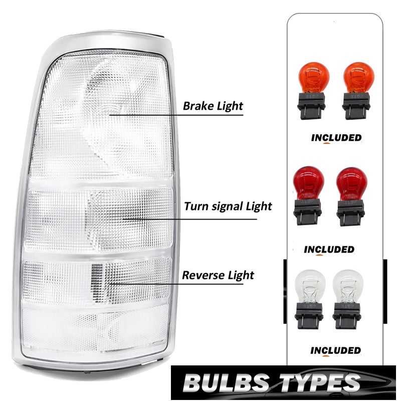 APSVE White Tail Lights Assembly Rear Brake Lamp Compatible With 1999-2002 Chevy Silverado 1500 2500 3500 1500 HD 2500HD,99-06 GMC Sierra Taillights Rear Brake Lamp With Bulb,Chrome Housing Clear Lens - Image 3