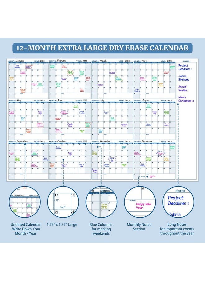 تقويم كبير قابل للمسح الجاف للحائط - تقويم حائط سنوي قابل للمسح الجاف، 37 بوصة × 57.9 بوصة، مخطط تقويم فارغ بدون تاريخ لمدة 12 شهرًا، منظم مهام مغلف قابل لإعادة الاستخدام مع ملاحظة، رائع للمكتب والفصول الدراسية والمنزل - pzsku/Z0699EA0B9A4FD833ADB9Z/45/_/1731921993/1f9e76e9-4443-488d-8ad9-e59eb182f880