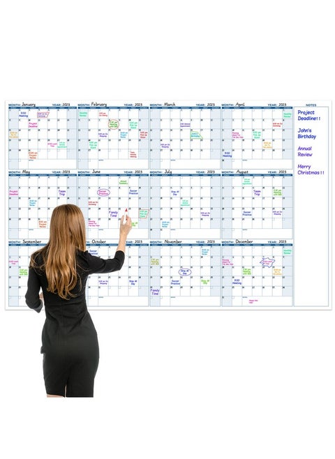 Large Dry Erase Calendar For Wall - Yearly Wall Calendar Dry Erase, 37" X 57.9", 12-Month Undated Blank Calendar Planner, Reusable Laminated Task Organizer With Note, Great For Office, Classroom, Home