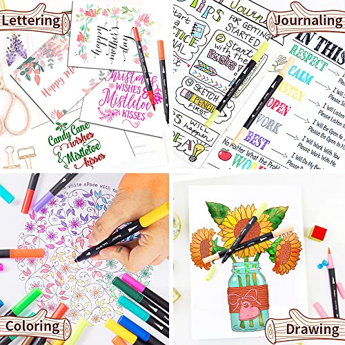 Reaeon Coloring Markers Pen, Dual Brush Tip Marker for Adult Coloring, 34 Color Calligraphy Fine Tip Pen for Beginner Journal Planner, Drawing, Doodle - Image 5