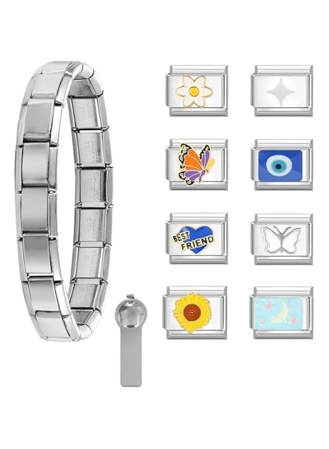 Arabest Italian Charms Bracelet Sets with 1Pcs Starter Brascelet 9Pcs Charms 9mm Italian Modular Charm Bracelet DIY Module Jewelry Gifts - Image 1