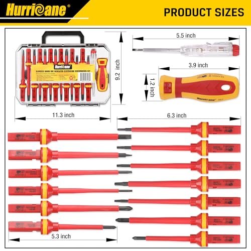 HURRICANE 1000V Insulated Screwdriver Set, 15pc All-in-1 Professional Insulated Electrician Screwdriver Set CR-V Magnetic Robertson Square Phillips Slotted Pozi Torx Insulated Electrician Tool Kit - Image 5