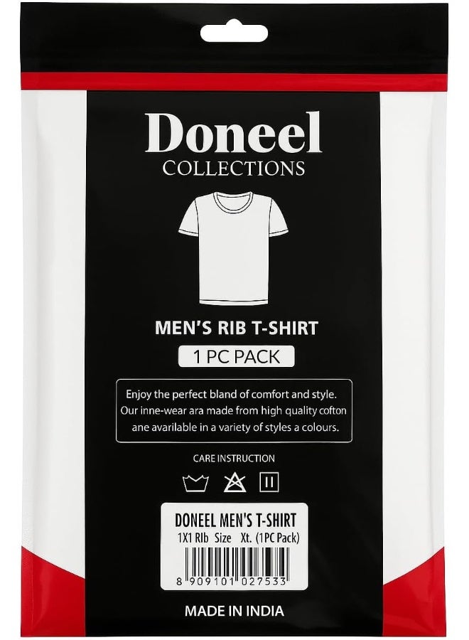 Doneel Mens Slim Fit Short Sleeve White Innerwear Tshirt with Round Neck- Medium - Image 2