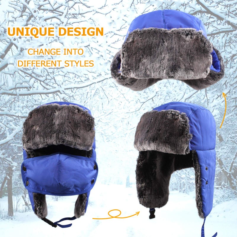 Zsedrut Winter Boy Trapper Trooper Hat Outdoor Warm Girls Ski Cap Windproof Mask Ear Flaps Hats for Kids (Royal Blue) - Image 2