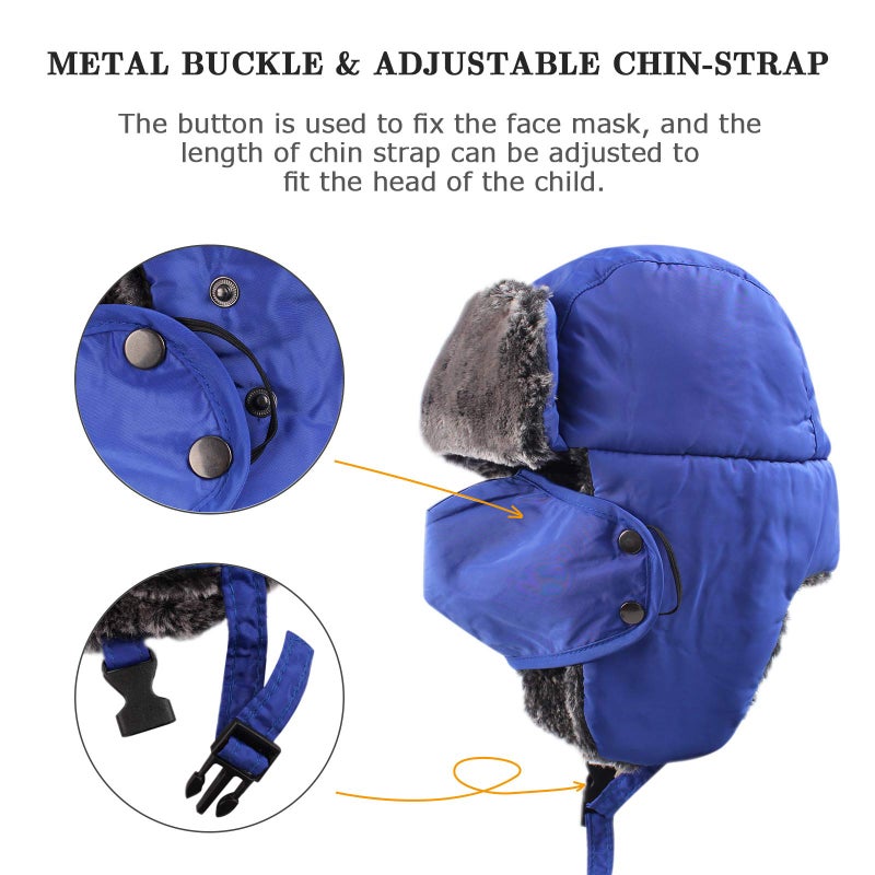 Zsedrut Winter Boy Trapper Trooper Hat Outdoor Warm Girls Ski Cap Windproof Mask Ear Flaps Hats for Kids (Royal Blue) - Image 5
