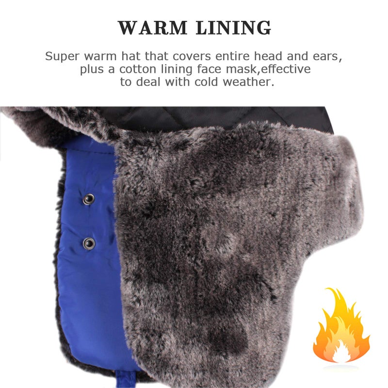 Zsedrut Winter Boy Trapper Trooper Hat Outdoor Warm Girls Ski Cap Windproof Mask Ear Flaps Hats for Kids (Royal Blue) - Image 4