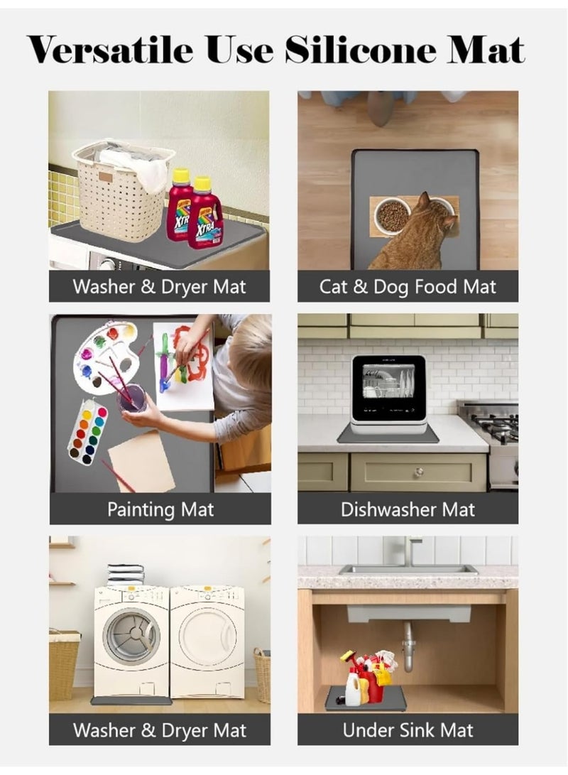 Mini Fridge Mat for Carpet - 24x24 Inch Silicone Mat Drip Pan with Raised Edge, Refrigerator Floor Protector Mat, Trays for Washing Machine, Dryer for Water Leak-Free Anti-Slip - Grey - Image 5