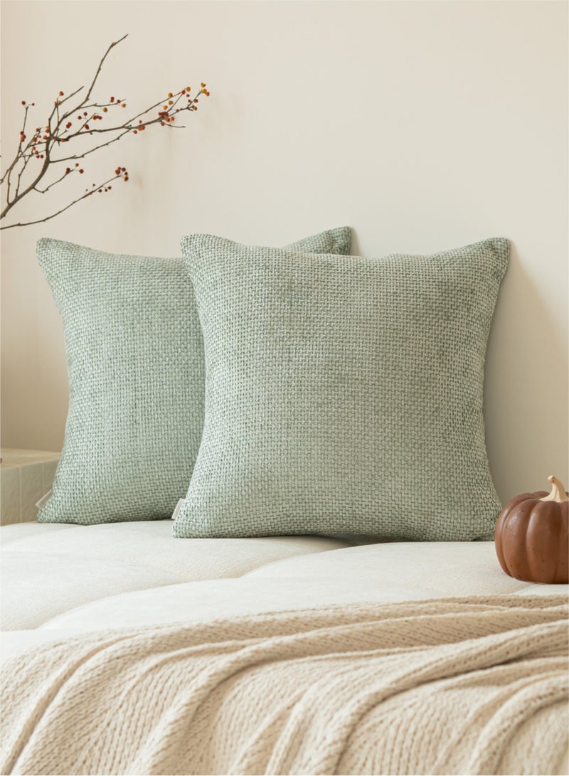 a moment a moment Light Green Chenille Cushion Cover Throw Pillow Covers 50x50 CM Pack of 2 Modern Decorative Pillowcase Farmhouse Cross Pillows  - Image 1