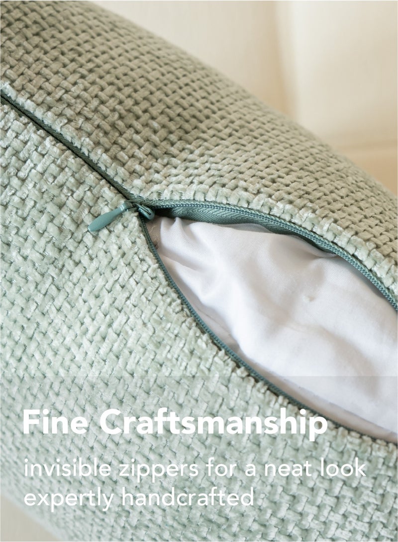 a moment a moment Light Green Chenille Cushion Cover Throw Pillow Covers 50x50 CM Pack of 2 Modern Decorative Pillowcase Farmhouse Cross Pillows  - Image 3