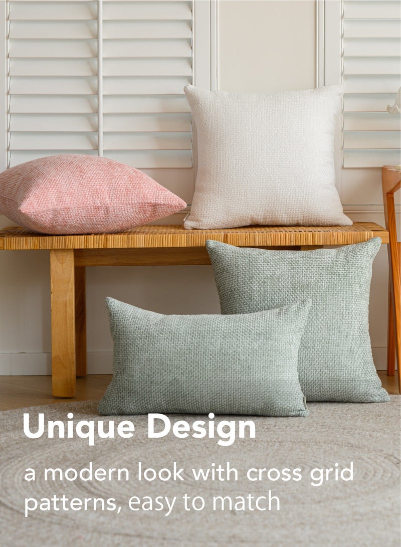 a moment a moment Light Green Chenille Cushion Cover Throw Pillow Covers 50x50 CM Pack of 2 Modern Decorative Pillowcase Farmhouse Cross Pillows  - Image 4
