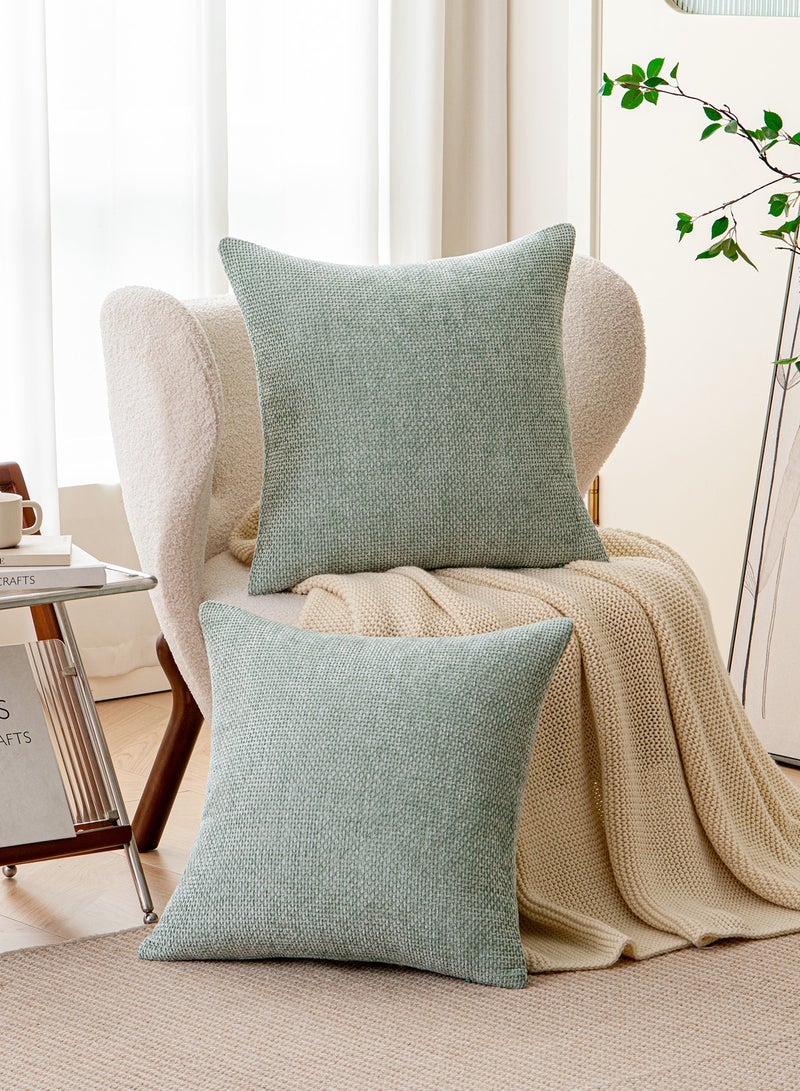 لحظة غطاء وسادة شنيلي باللون الأخضر الفاتح لحظة 50x50 سم عبوة من 2 غطاء وسادة زخرفي حديث من الطراز الريفي على شكل صليب. - Image 4