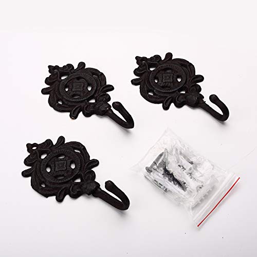 Ambipolar Indian Leaf Hook Antique Decorative Vintage Style Heavy Duty Wall Coat Hooks Pack of 3 (Antique Black) - Image 2