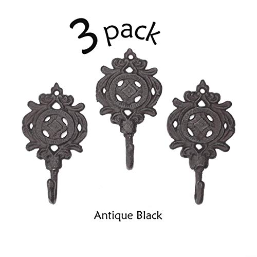 Ambipolar Indian Leaf Hook Antique Decorative Vintage Style Heavy Duty Wall Coat Hooks Pack of 3 (Antique Black) - Image 4