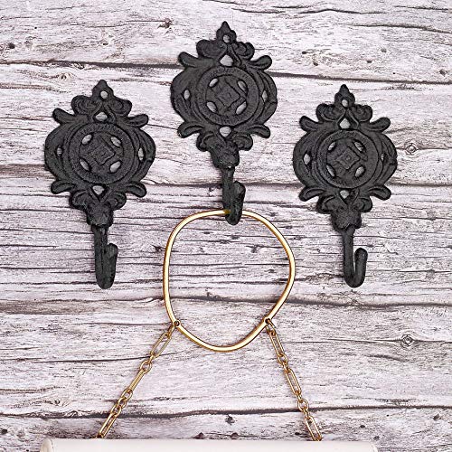 Ambipolar Indian Leaf Hook Antique Decorative Vintage Style Heavy Duty Wall Coat Hooks Pack of 3 (Antique Black) - Image 1