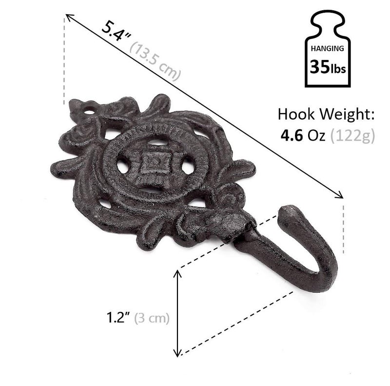 Ambipolar Indian Leaf Hook Antique Decorative Vintage Style Heavy Duty Wall Coat Hooks Pack of 3 (Antique Black) - Image 3