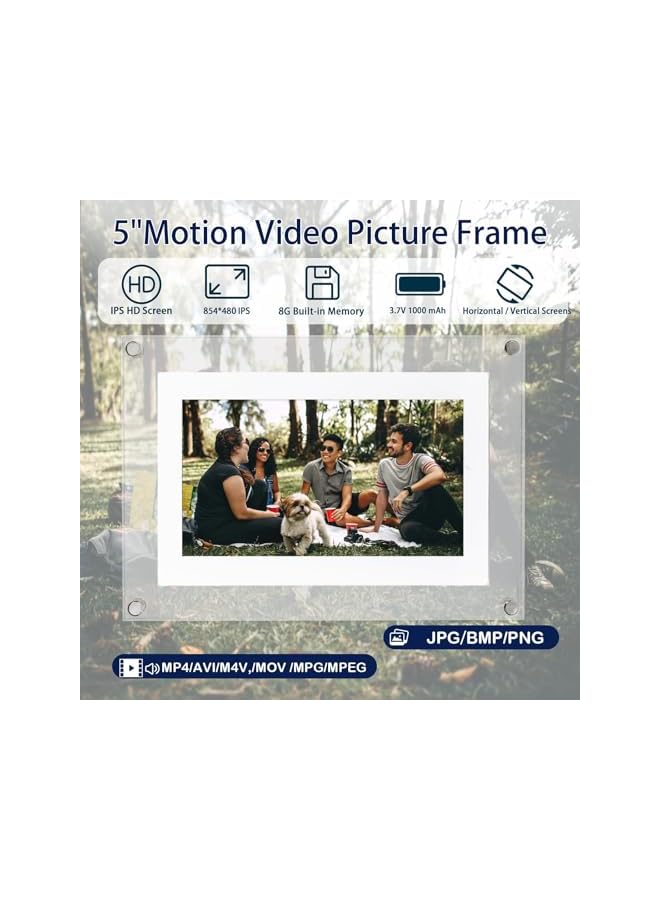 The Bros 5 Inch Acrylic Digital Picture Frame, 8GB Memory, 1000mAh Built-in Battery Digital Photo Frame, Auto Rotation Photo/Video, Video Frame Perfect for Home Decor,Gift, Valentine's Day - Image 3