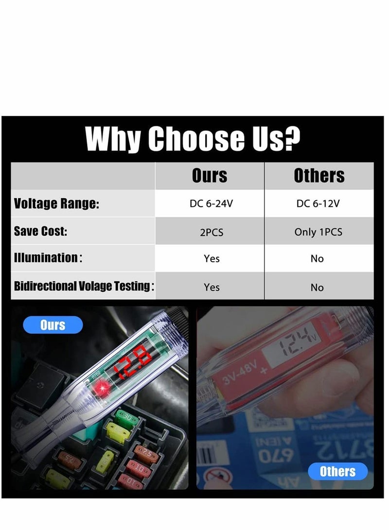 مصباح اختبار السيارات 2 قطعة DC 6-24 فولت جهاز اختبار دوائر رقمي LCD للمعدات الثقيلة مع فولت مقياس دوائر السيارات والشاحنات والمركبات مجس منخفض الجهد 12 فولت كهربائيات السيارات - Image 5