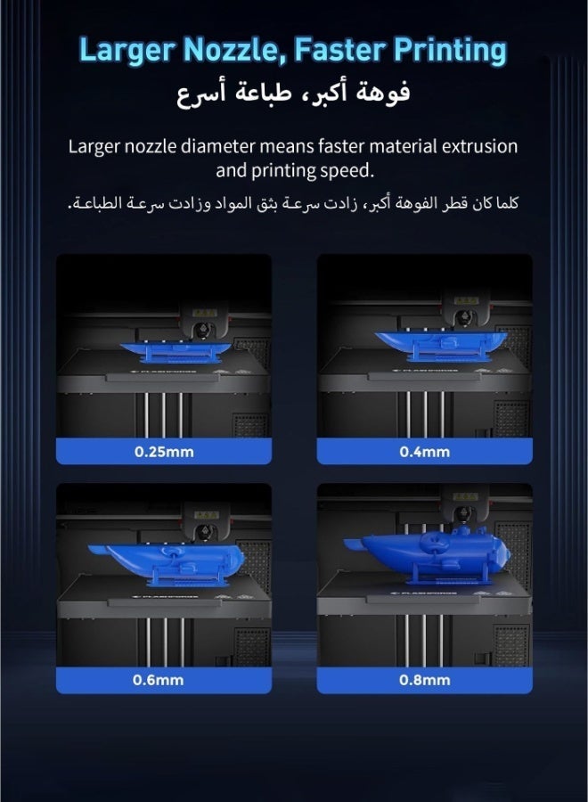 فلاش فورج فوهات طابعة 3D من سلسلة Adventurer 5M، قطر 0.25 مم، مقاومة لدرجات حرارة تصل إلى 280 درجة مئوية، سعة تدفق عالية 32 مم³/ثانية، فوهة قابلة للإزالة السريعة 3S، متوافقة مع طابعات 3D Adventurer 5M و5M Pro (قطر 0.25 مم) - Image 5