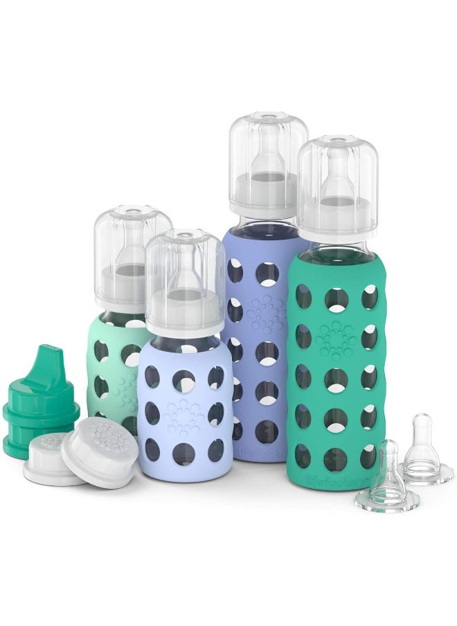 lifefactory Lifefactory 4 Starter Baby Bottle Set in Mint/Blanket & in Kale/Blueberry Flat & Sippy Caps Stage 2 10 Count  - Image 2