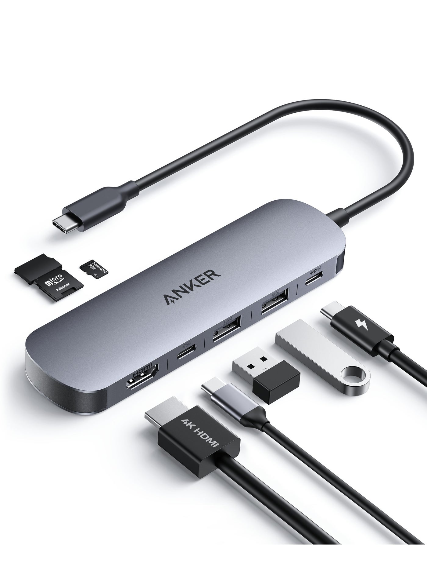 USB C Hub, 7-in-1 Multi-Port USB Adapter for Laptops, 4K@60Hz USB C to HDMI Splitter, 100W Max Power Delivery, 3xUSBA & C 3.0 Data Ports, SD/TF Card, for Type C Devices (Charger Not Included)