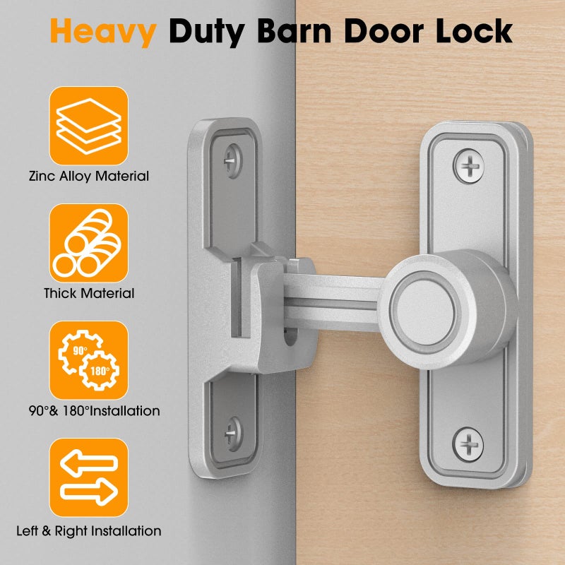 MeBantoo Sliding Barn Door Lock Hardware  90 Degree Locks For Barn Doors  Flip Gate Latches For Barn  Garden  Bathroom  Outdoor  Garage  Window (Silver) - Image 2