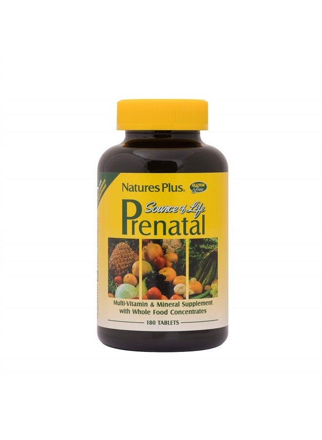 Nature's Plus NaturesPlus Source of Life Prenatal - 800 mcg Folate, 180 Vegetarian Tablets - All Natural Prenatal Vitamin & Minerals with Iron & Calcium - Optimal Health & Energy - Gluten-Free - 90 Servings - Image 1