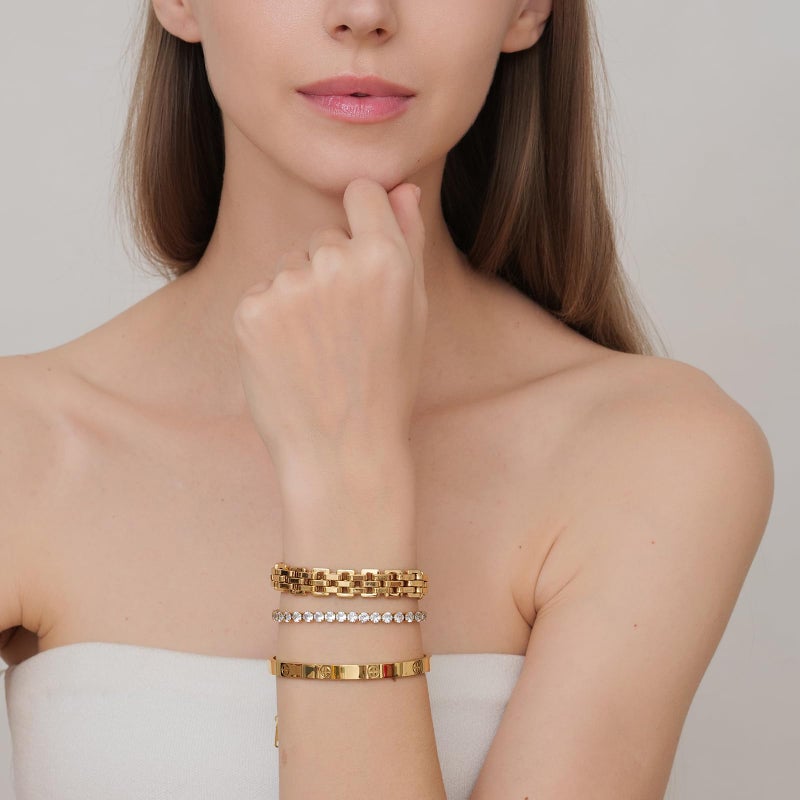 MVCOLEDY 18K Gold Plated Love Bangle Bracelet Set Cubic Zirconia Classic Stainless Steel Adjustable CZ Gold Tennis Love Bracelets Stack for women (Wristband Set) - Image 3