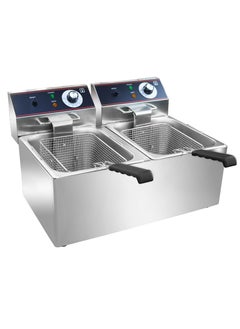 Grace Grace Commercial Countertop Electric Double Fryer 16L Stainless Steel 2 Tank Deep Fryer with Cover 6500 Watts  - Image 2