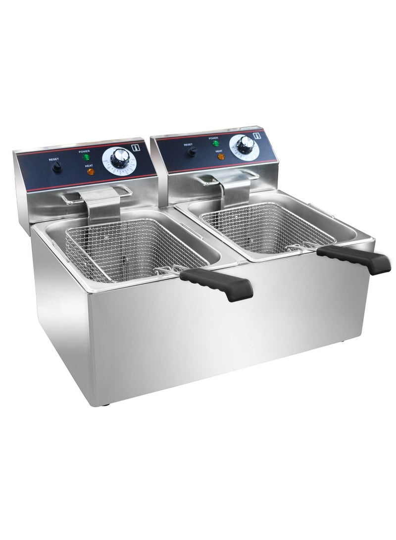 جريس مقلاة كهربائية Grace التجارية المزدوجة بسعة 8 لتر + 8 لتر من الفولاذ المقاوم للصدأ 2 خزان مع غطاء 6.5 كيلو واط - Image 2