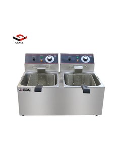 Grace Grace Commercial Countertop Electric Double Fryer 16L Stainless Steel 2 Tank Deep Fryer with Cover 6500 Watts  - Image 3