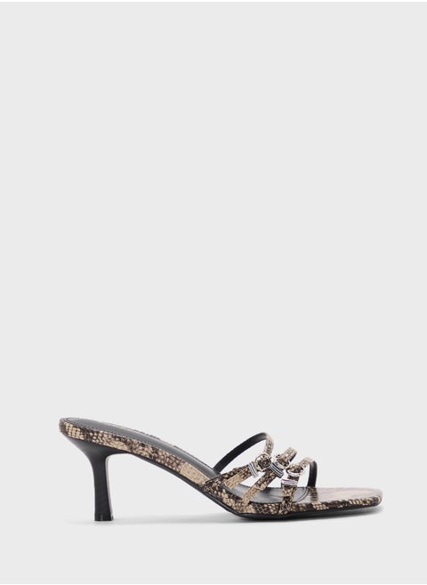 Square Toe Buckled Multi Strap Sandal