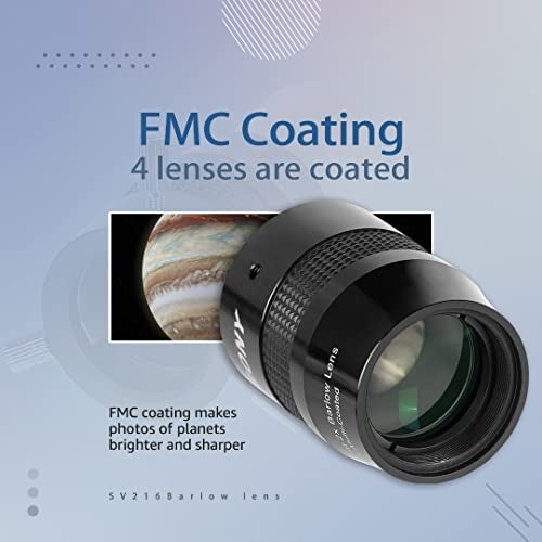 SVBONY SV216 2X Barlow Lens, 1.25inch FMC 4-Elements APO Apochromatic Barlow, Double Magnification Telescope Accessories for Planetary Visual and Photography - Image 4