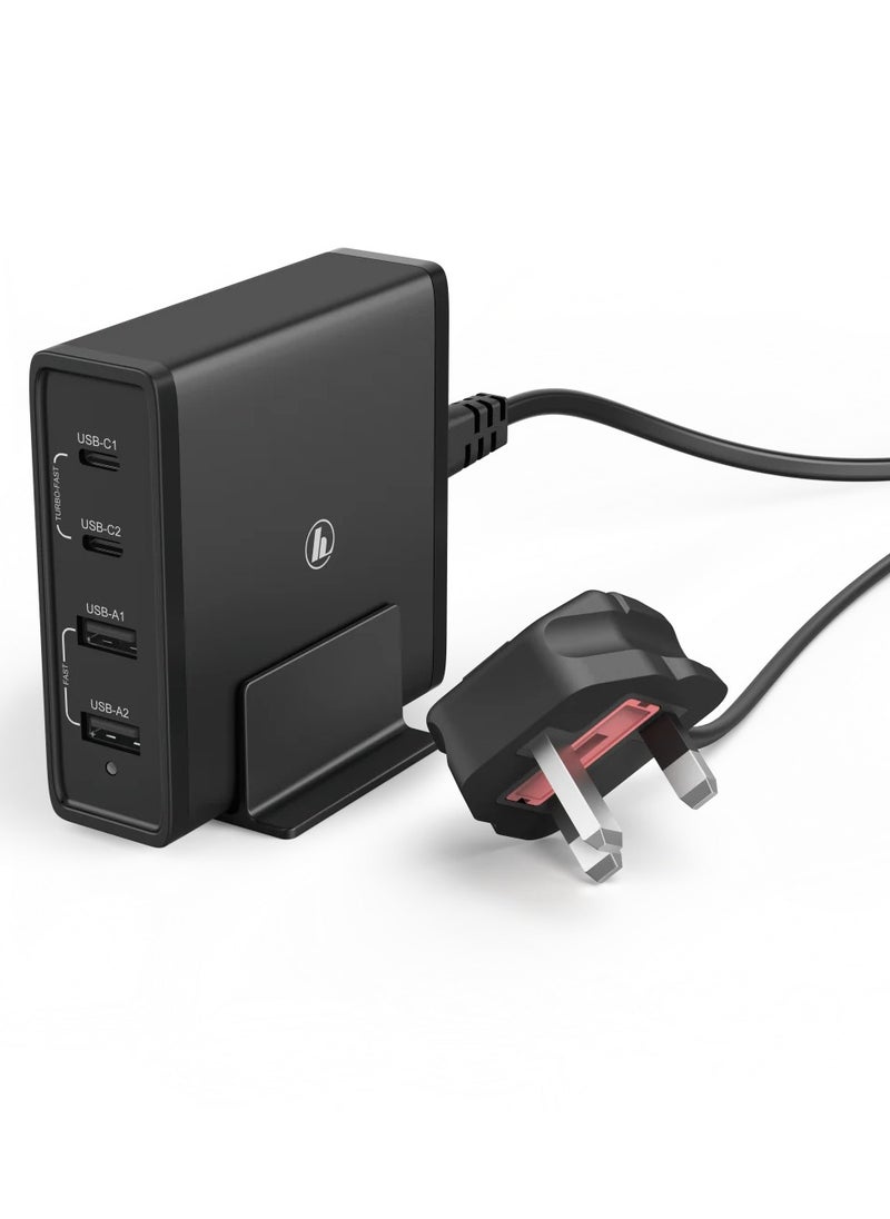 هاما HAMA 73183376 65 Watt Charging Station, UK Cable, 4-Way (2x PD USB-C, 2x USB-A), black  - Image 1