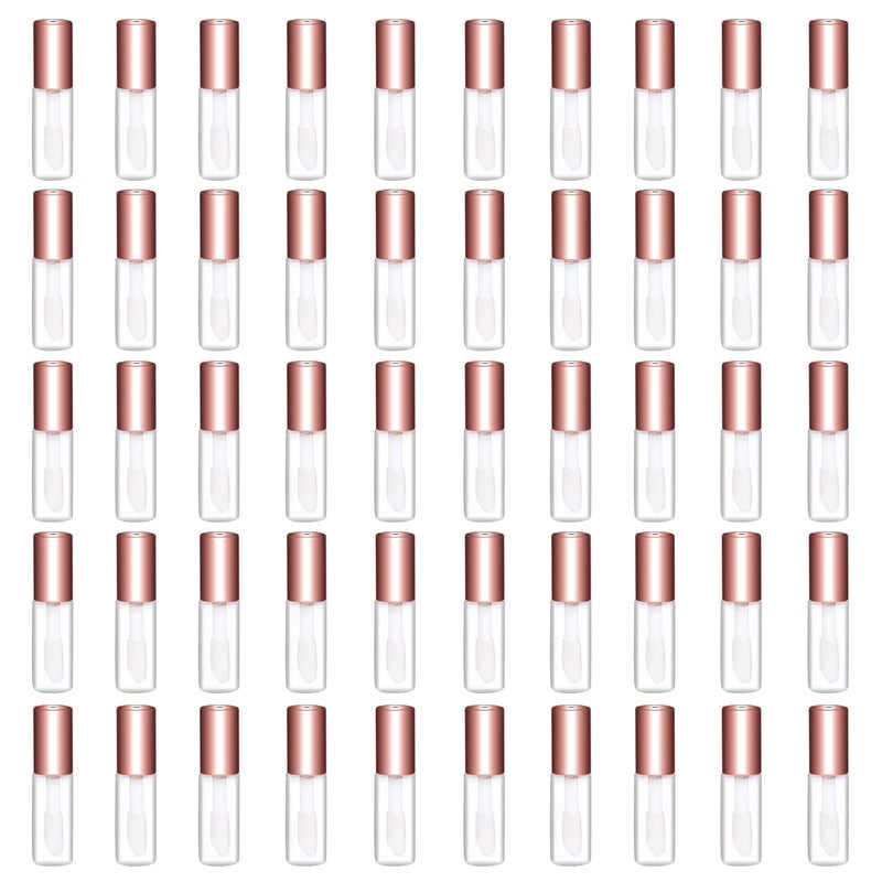 Mydio 50 Pack 1.2ML Clear Mini Lip Gloss Tube Empty Lip Balm Containers With Rose Gold Lid for Lipstick (Rose Gold)