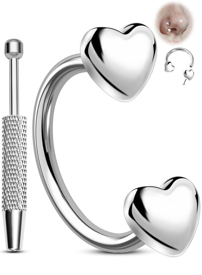 Melighting 20G Horseshoe Nose Ring Hoop 316L Stainless Steel, Threadless Nose Piercing with Piercing Taper Ball Grabber Tool Set, Heart or Star Septum Lip Helix Daith Piercing Jewelry for Women 7/8 mm - Image 1